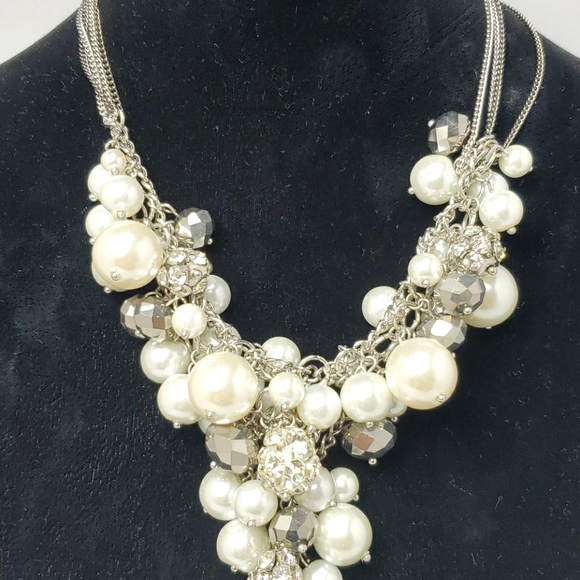 Ali khan Parisian  pearl and cluster necklace with crystal beads - Picture 3 of 5